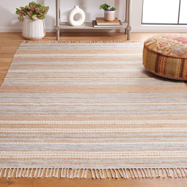 Kilim 6 ft. x 6 ft. Natural/Gray Striped High-Low Square Area Rug