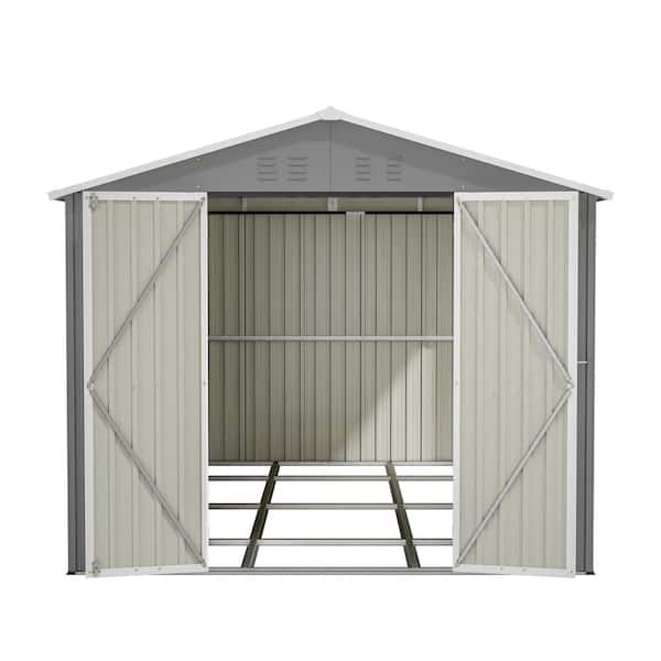 8 ft. W x 12 ft. D Outdoor Gray Metal Storage Shed Tool Shed for Garden (88.5 sq. ft.)