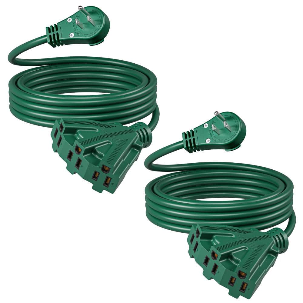 2-Pack 15 ft. 16/3 3-Outlet Outdoor Extension Cord, 13A 360° Rotating Flat Plug Weatherproof Grounded Power Cord, Green price history on PriceWatchPro