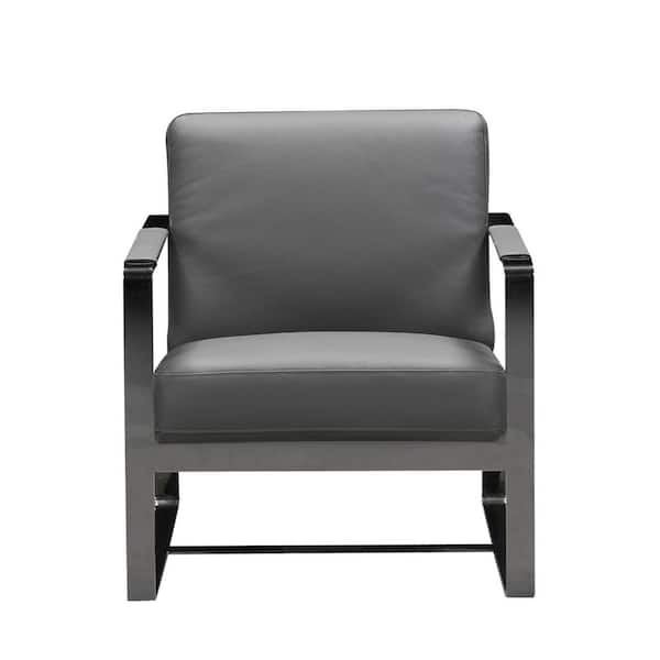 Homeroots Charlie Dark Gray Leather, Grey Leather Accent Chair