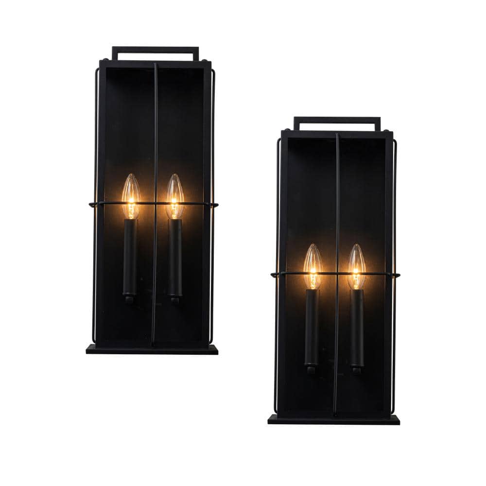"H19"" Modern Large Lantern Outdoor Wall Light with Clear Glass Dual-Bulb Design and  Black Finish Wall Sconces(2 Pack)" price history on PriceWatchPro