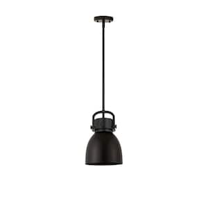 Newton Bell 100-Watt 1 Light Matte Black Shaded Pendant Light with Metal Shade