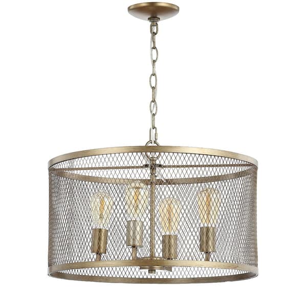JONATHAN Y Pen 4-Light 20 in. Antiqued Gold Iron Adjustable 
