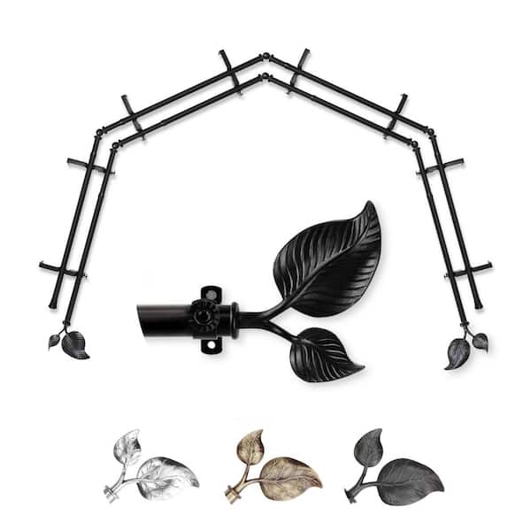 EMOH 13/16" Dia Adjustable 4-Sided Double Bay Window Curtain Rod 28 to 48" (each side) with Botany Finials in Black