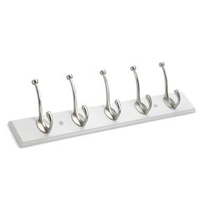 25-5/8 in. L White 5 lb. Hook Rack with 5 Brushed Nickel Double Hooks