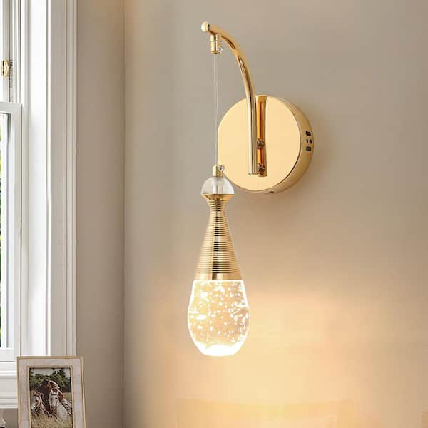 Genoci 1-Light Gold LED Swing Arm Wall Sconce with Crystal Shade