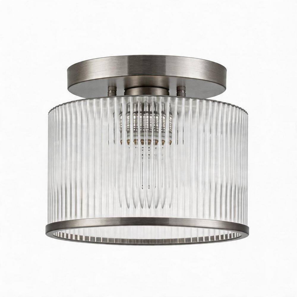 10 in.1-Light Drum Brushed Chrome Metal Semi-Flush Mount Ceiling Light, with Glass Shade for Bedroom Office Dining Room price history on PriceWatchPro