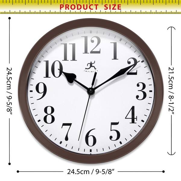 Infinity Instruments Brown Plastic Wall Clock, 9-5/8 in. 20048DB