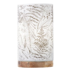 Madison 10.5 in. Brown Block Base Accent Lamp with White and Black Floral Glass Shade