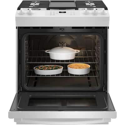 30 in. 5.6 cu. ft. Slide-In Gas Range with Self-Cleaning Convection Oven and Air Fry in White