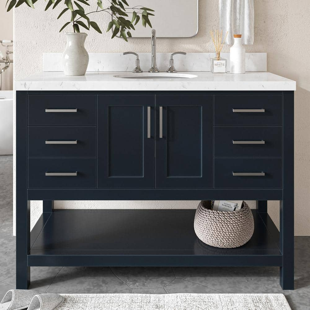 Magnolia 48.25 in. W x 22 in. D x 36 in. H Single Freestanding Bath Vanity in Midnight Blue with Carrara Quartz Top -  ARIEL, S048SCQOVOMNB