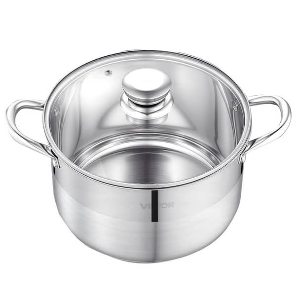 Stainless Steel Stock Pot, 8 qt. Stainless Steel Stockpot with Glass Lid, PFOA-Free, PFAS-Free, Compatible