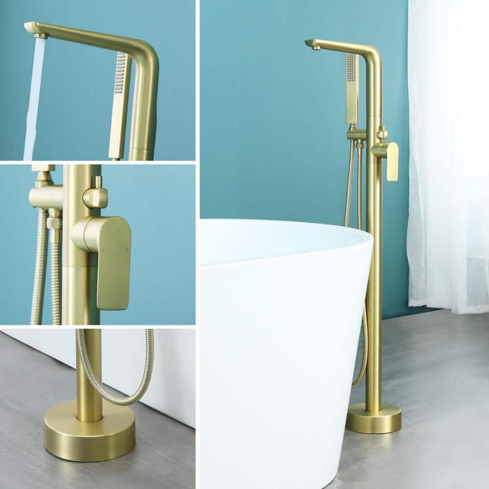 Brushed Gold Freestanding Bathtub Faucet with Hand Shower