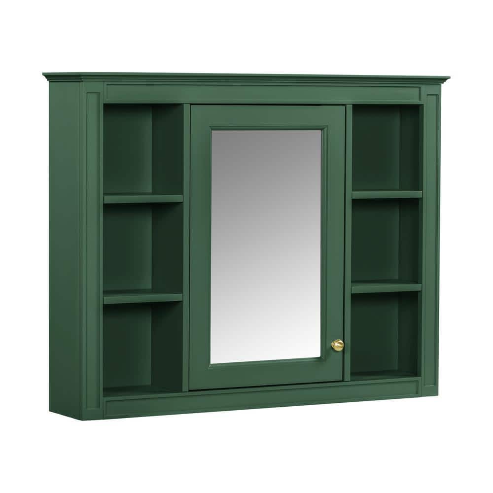 35 in. W x 27.5 in. H Rectangular Wood Medicine Cabinet with Mirror and 6-Open Shelves in Green price history on PriceWatchPro