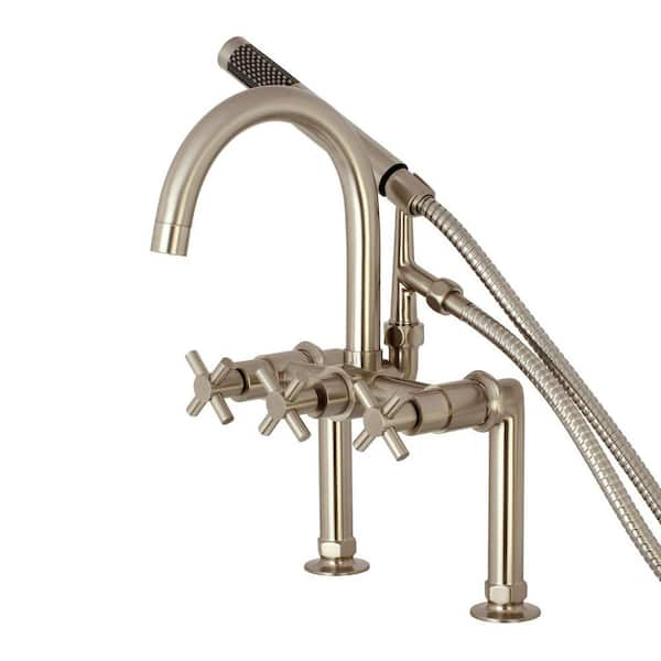 Kingston Brass Concord 3 Handle Deck Mount Clawfoot Tub Faucets With Hand Shower In Brushed 6166