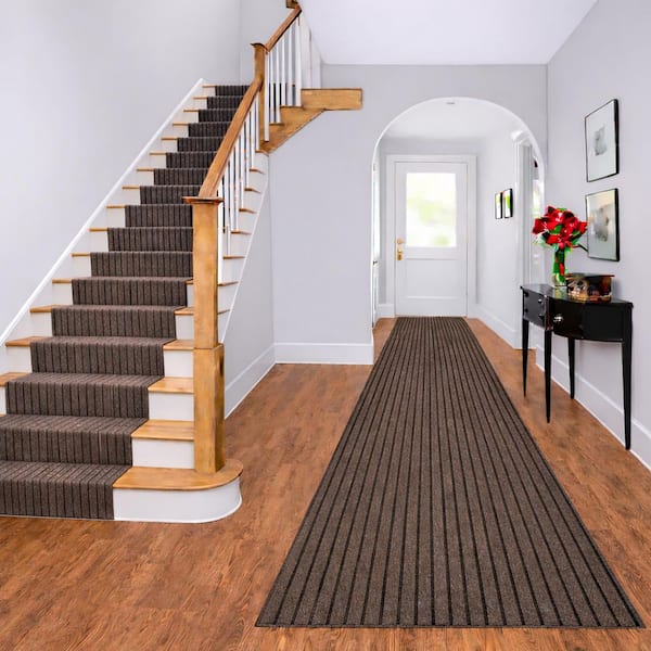 Non-Slip Hallway Runner Rug by The Foot Utility Mat For Home/Office Earth Brown Wide-Ribbed, 2 ft. x 20 ft.
