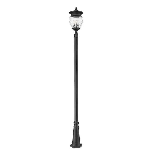 Davina 4-Light Black Aluminum Hardwired Outdoor Marine Grade Post Light Set with no bulbs included