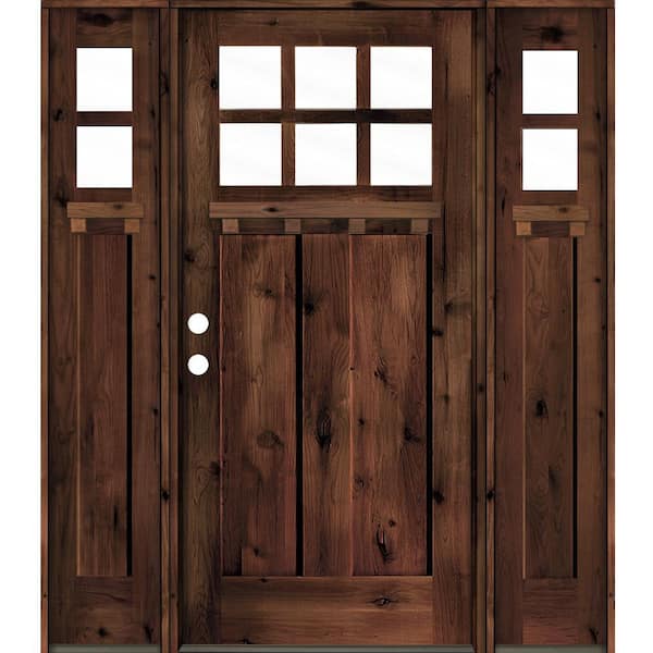 Krosswood Doors 60 in. x 80 in. Craftsman Alder 2-Panel Right-Hand/Inswing 6-Lite Clear Glass Red Mahogany Stain Wood Prehung Front Door