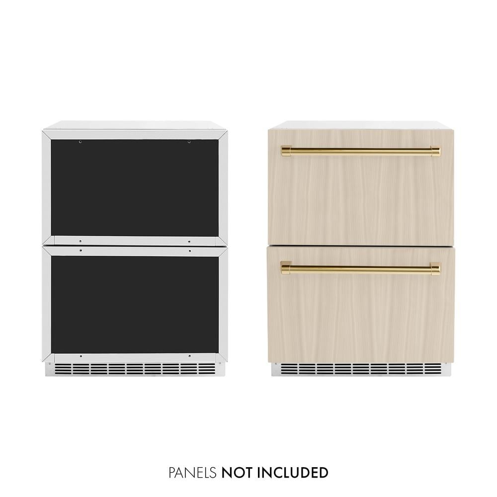 Touchstone 24 in. 4.6 cu. ft. Panel-Ready Drawer Refrigerator with Custom Door and Polished Gold Handles