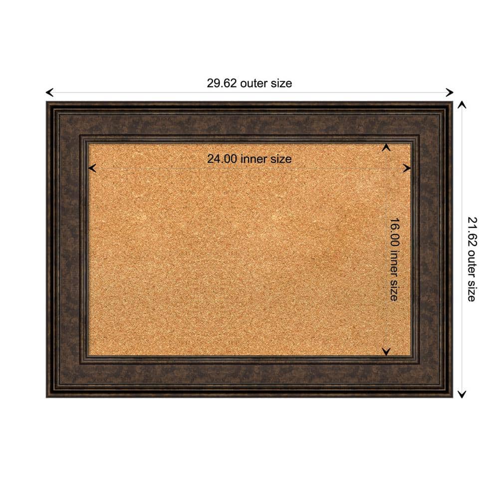 Burnished Bronze Framed Natural Cork Bulletin Board, 30" x 22"
