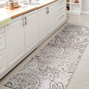 Gordes Paisley High-Low Light Gray/Ivory 2 ft. x 10 ft. Indoor/Outdoor Runner Rug