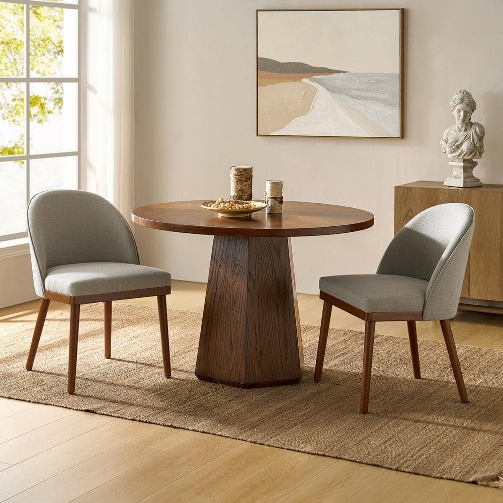 Gray Upholstered Low Back Dining Chair with Solid Wood Legs Set of 2