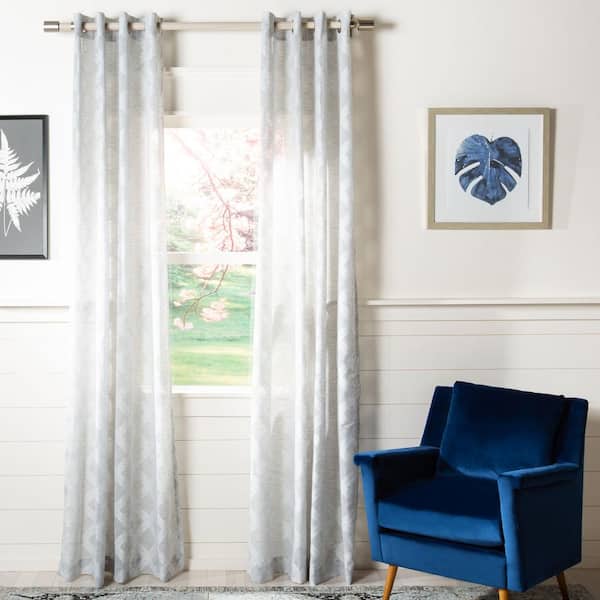 Gray Geometric Grommet Sheer Curtain - 52 in. W x 84 in. L