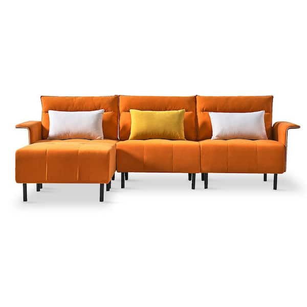 Utopia 4niture Koami 102 in. W Slope Arm 4-piece Suede Modern Sectional Sofa in Orange w/3-Pillows Included