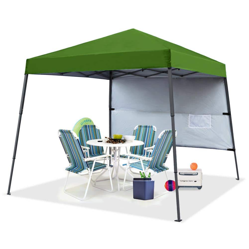 ABCCANOPY 8 ft. x 8 ft. Green Pop Up Canopy Tent Slant Leg with 1 Sidewall  and 1 Backpack Bag AHXJ1W-8FTGrassGreen - The Home Depot