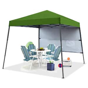 8 ft. x 8 ft. Green Pop Up Canopy Tent Slant Leg with 1 Sidewall and 1 Backpack Bag
