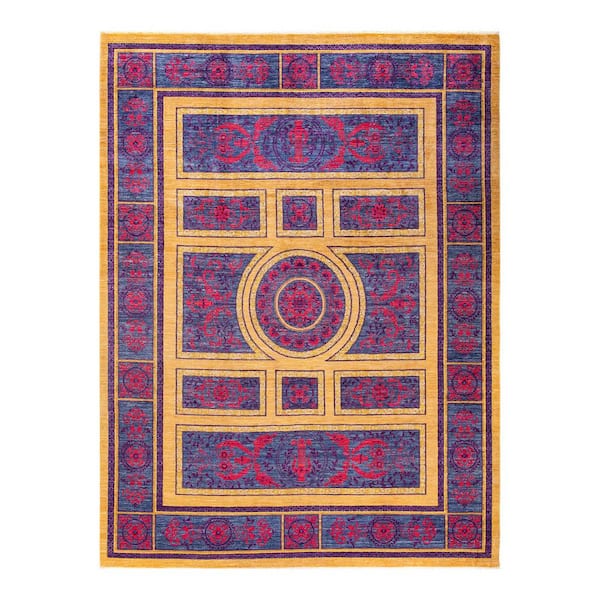 Eclectic Yellow 9 ft. x 12 ft. Geometric Wool Indoor Area Rug