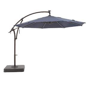 11 ft. Aluminum Cantilever Solar LED Offset Outdoor Patio Umbrella in Midnight Navy Blue