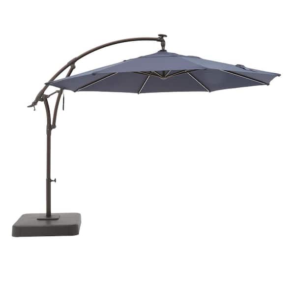 Hampton Bay 11 ft. Aluminum and Steel Cantilever Solar LED Offset Outdoor Patio Umbrella in Midnight Navy Blue