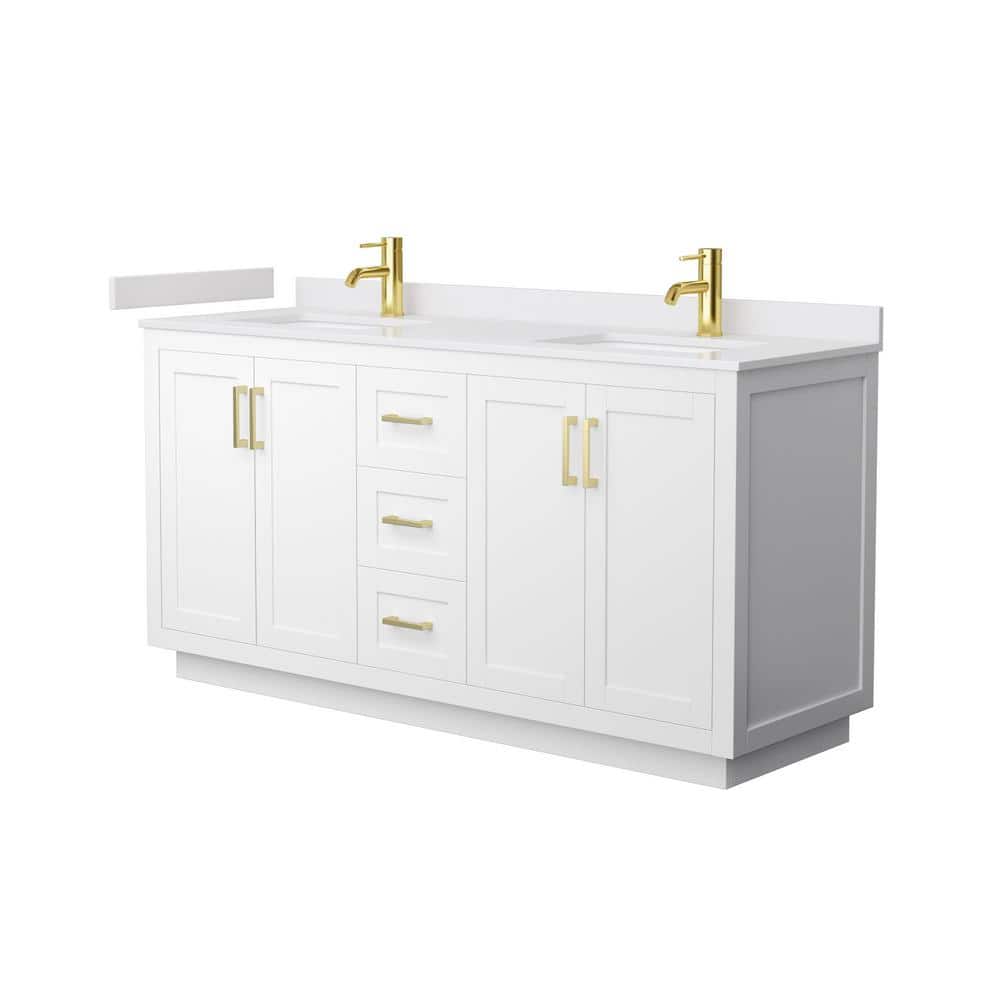 Miranda 66'' White Double Freestanding Bathroom Vanity with Marble Top and Gold Trim