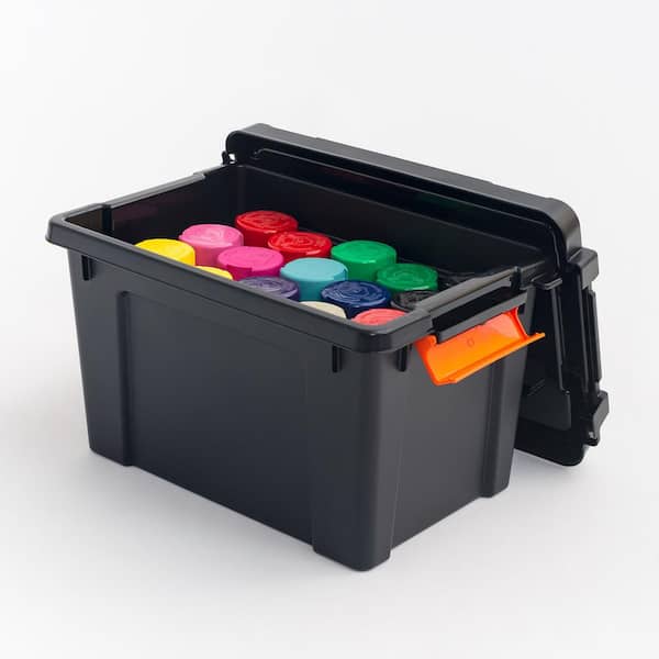 IRIS USA Heavy-Duty Plastic Storage Bins, Store-It-All Container Totes with  Durable Lid and Secure Latching Buckles, Black/Orange