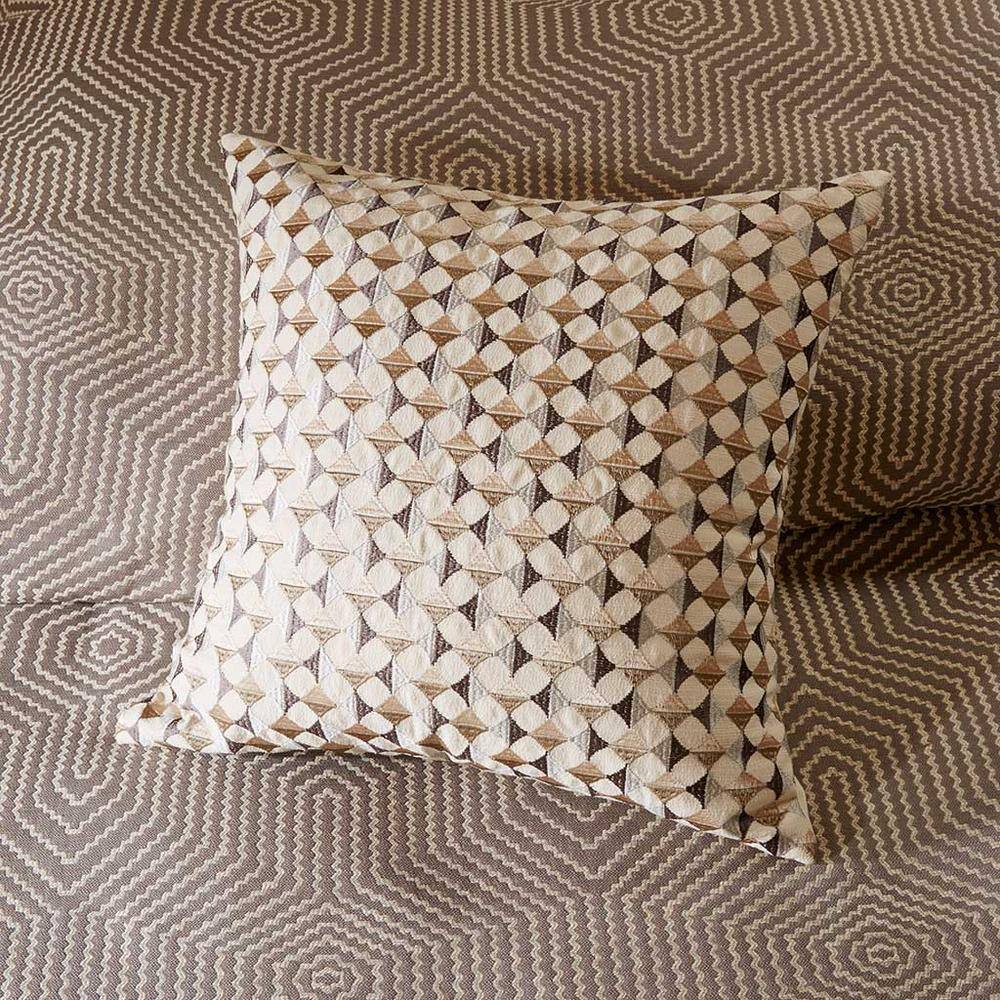 Queen Gray and Brown Geometric Jacquard Comforter Set