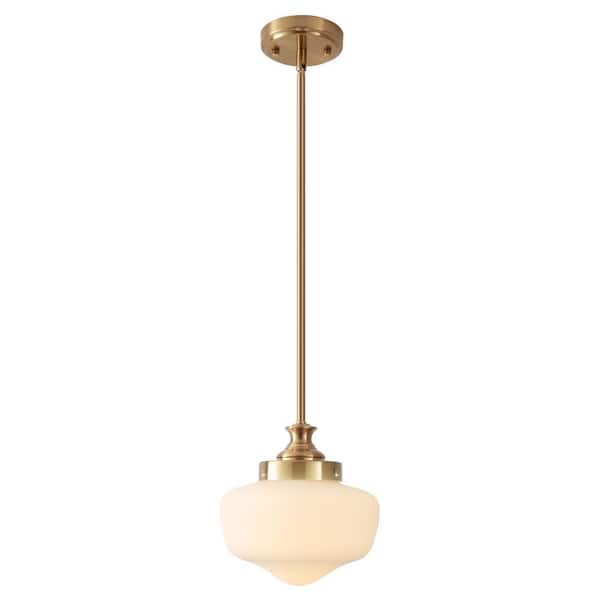 1-Light Brass Metal Frame Acorn Shape Hanging Pendant Light with Glass Shade