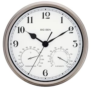 Silver Finish 12 in. Round Metal Frame Outdoor Wall Clock