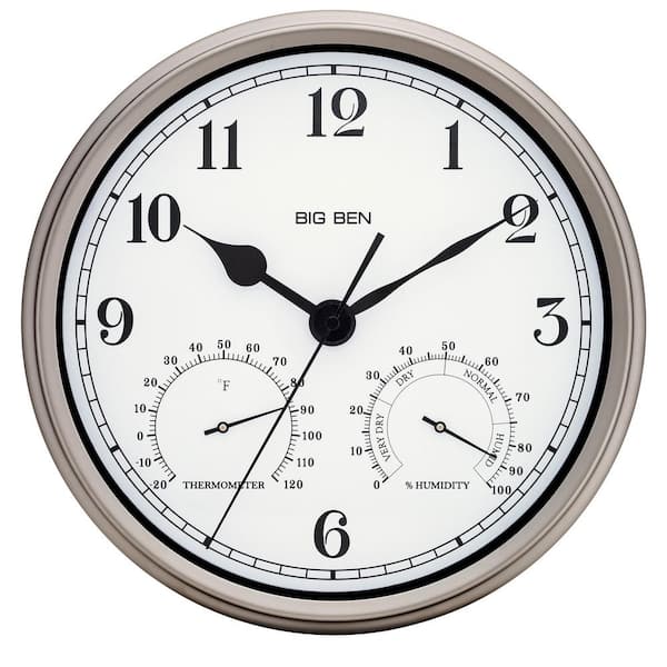 Westclox Silver Finish 12 in. Round Metal Frame Outdoor Wall Clock