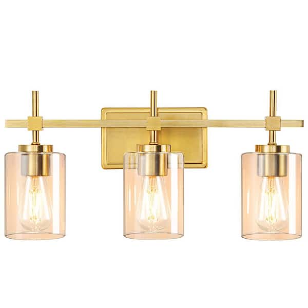 LAZYTIME HOME DECOR INC 21 in. 3 Light Brushed Brass Plating/Gold Plating Vanity Light with Clear Glass Shade