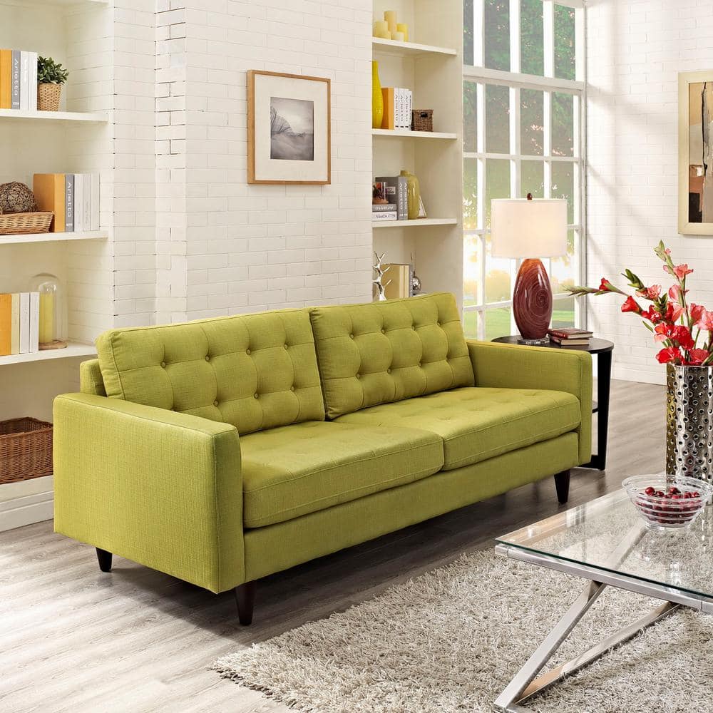 Empress Wheatgrass Tufted Fabric Sofa with Solid Wood Legs