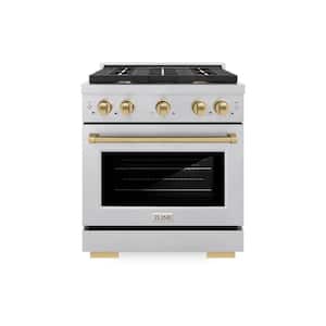 Autograph Edition 30 in. 4 Burner Gas Range in Fingerprint Resistant Stainless Steel and Champagne Bronze
