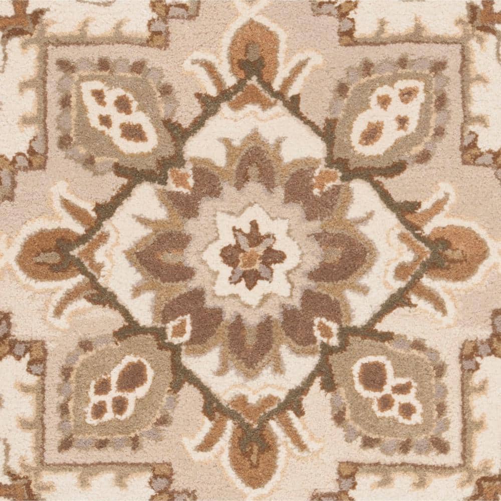 Handmade Beige and Sage Wool Tufted Round Rug