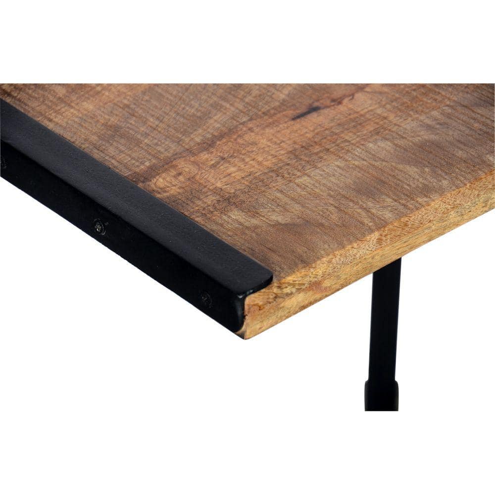 C-Shaped Mango Wood and Metal End Table, Brown and Black