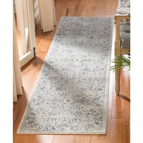 Charleston Gray/Dark Gray 2 ft. x 8 ft. Floral Runner Rug