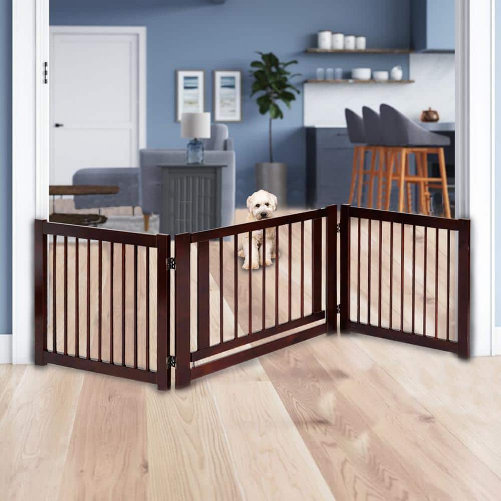 24" Cherry Finish Pine Wood 3-Panel Folding Pet Gate