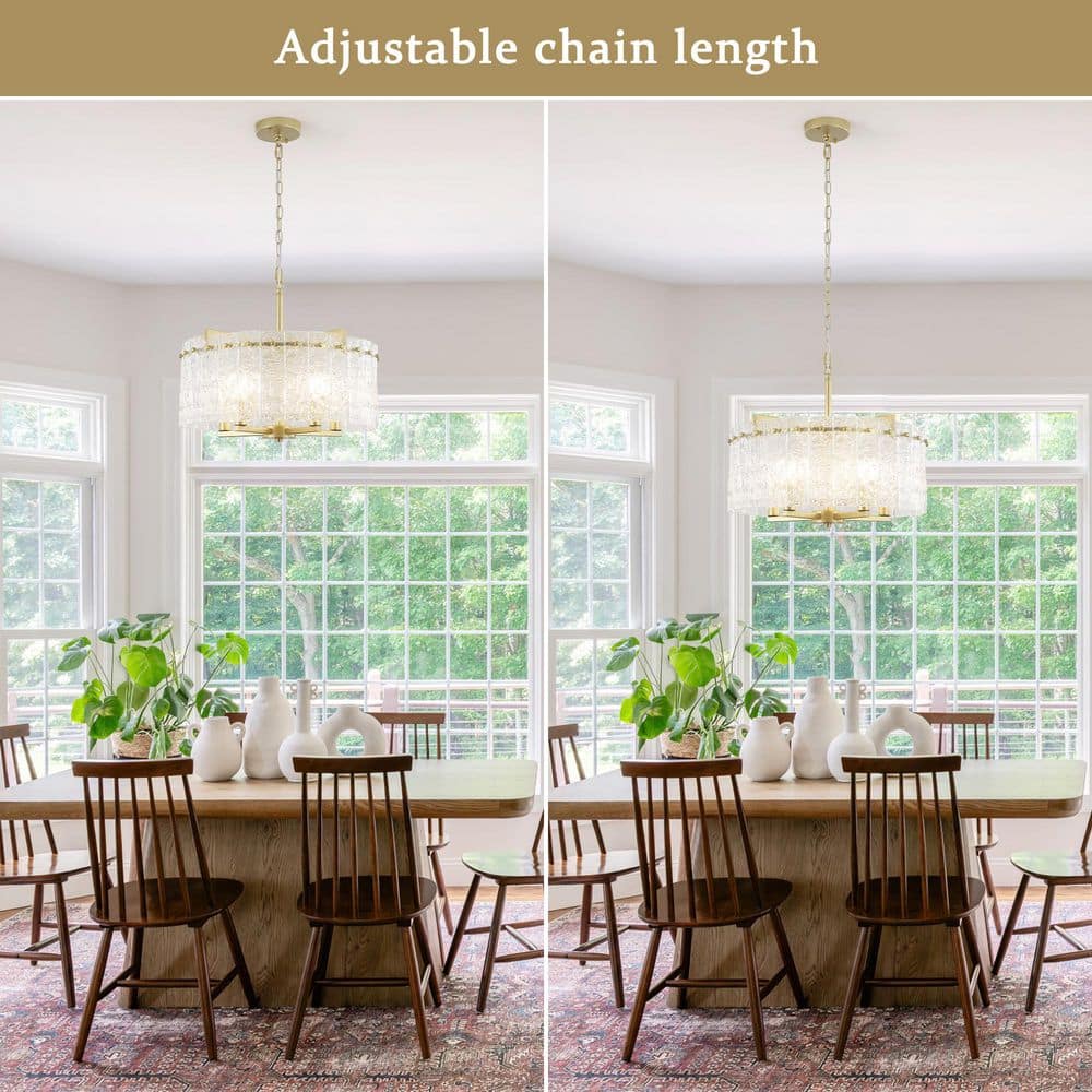 "5 light 18.7"" Gold Modern Round Drum Chandelier With Water Ripple Glass Shape for Dining Room with no bulbs included" price history on PriceWatchPro