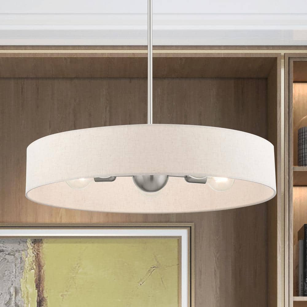 Venlo Brushed Nickel 5-Light Drum Pendant with Oatmeal Shade