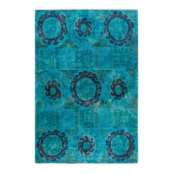 Solo Rugs Modern One-of-a-Kind Contemporary Green 6 ft. 3 in. x 8 ft. 7 in. Floral Area Rug