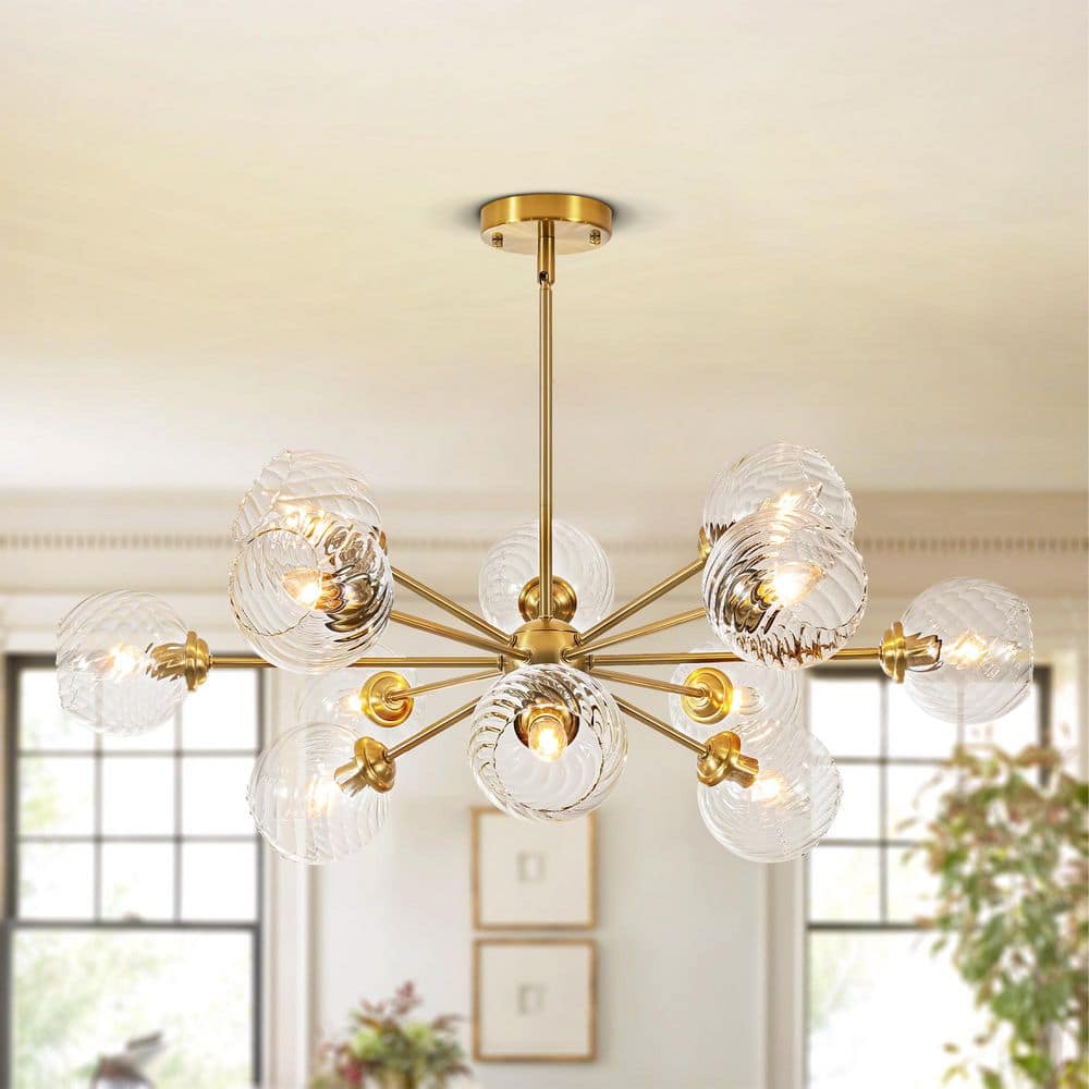RRTYO Jesus 12-Light Modern Gold Sputnik Linear Swirled Glass